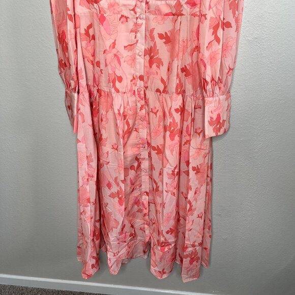 Petal & Pup Forever Print Pink Floral Tiered Midi Dress Long Sleeves Size 12 - Picture 3 of 11